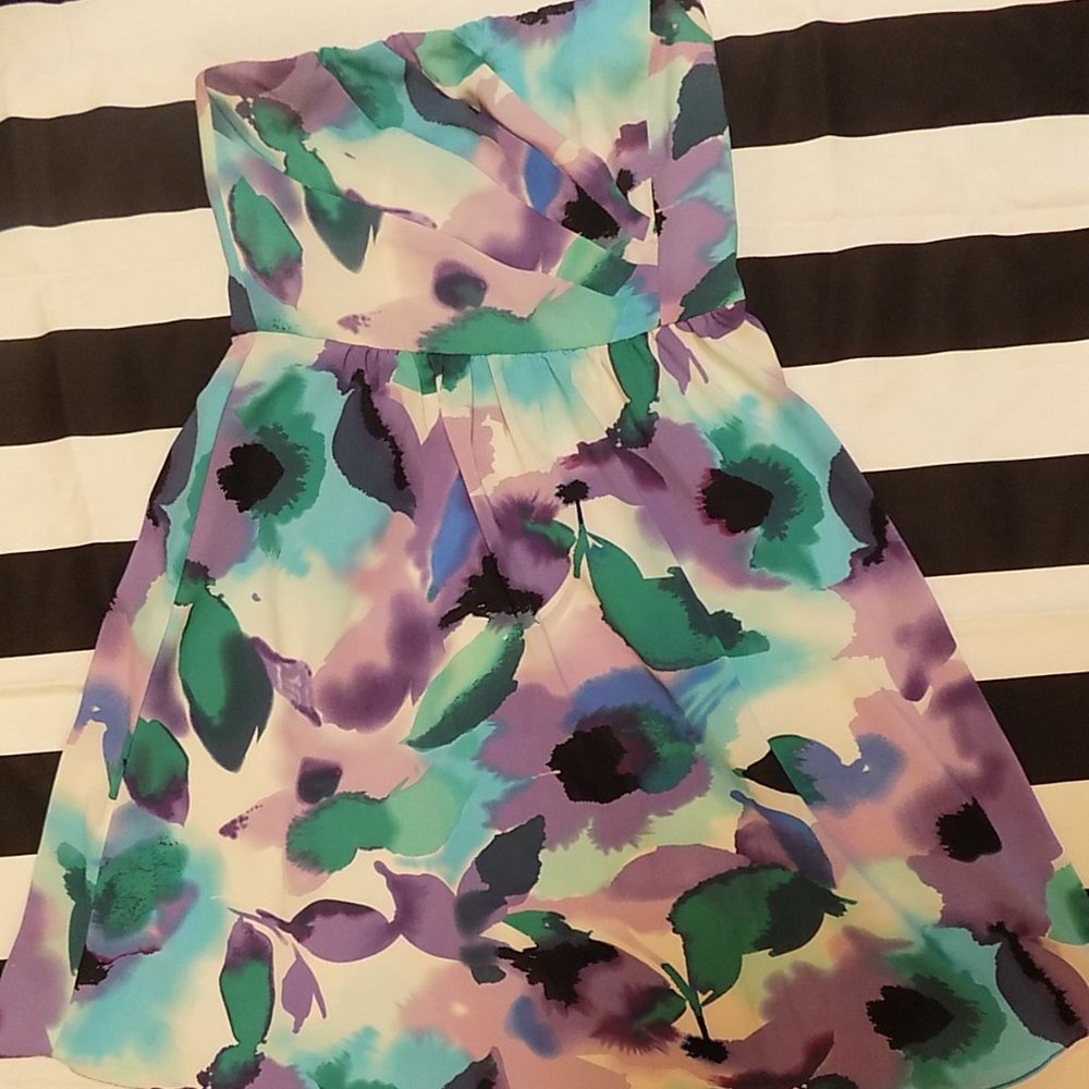 Watercolor Strapless Cocktail Dress